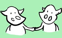 Illustration cow holding hands with another cow