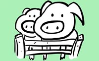Illustration two sows in a pen