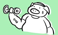 Illustration of pig exercising with dumbbell