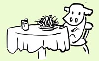 Illustration calf at dinner table