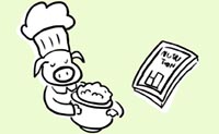 Illustration sow wearing chef hat and cooking