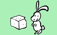 Illustration rabbit looking at gnawing block